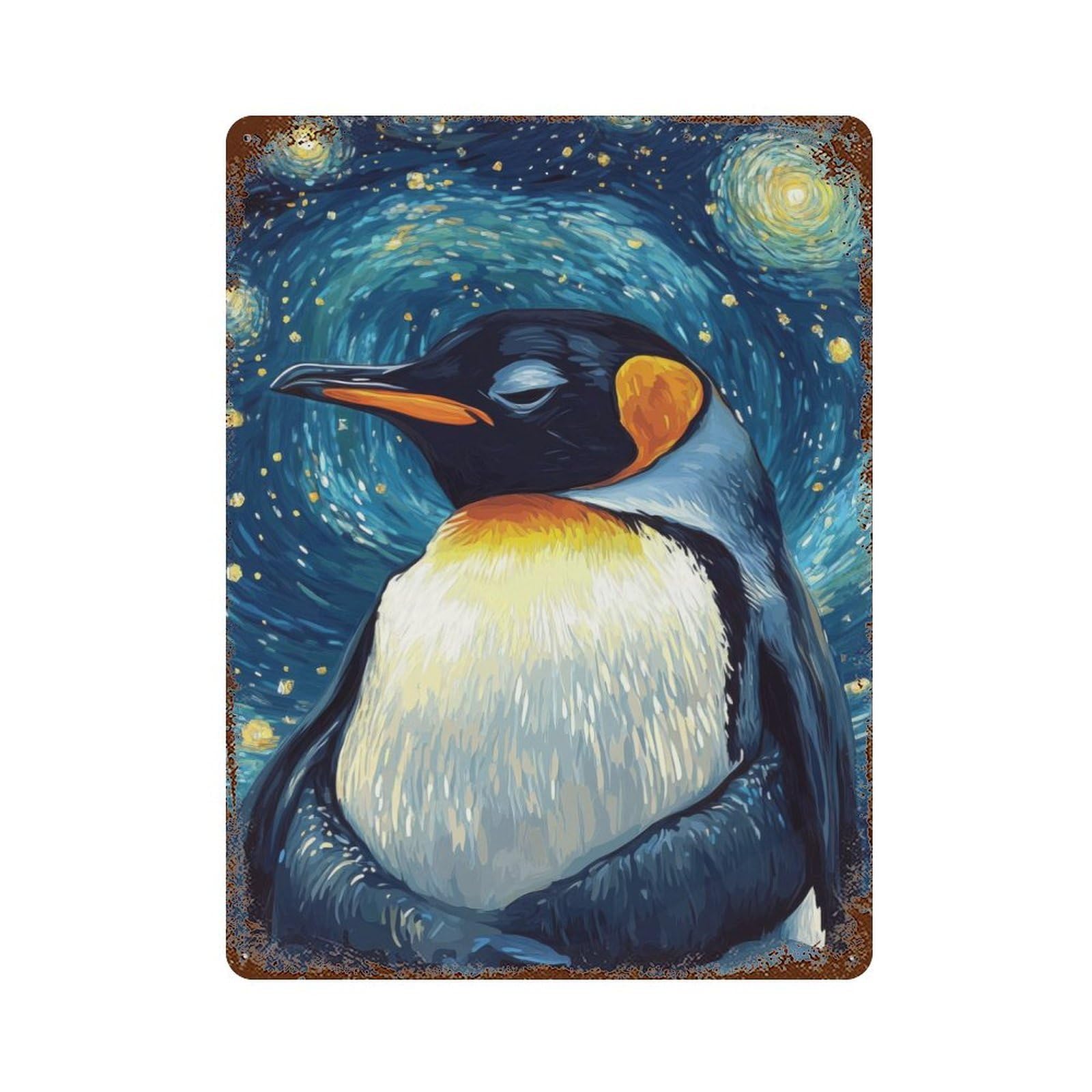 Retro Metal Sign with Penguin Starry Night Design 15.7"x11.8", for Pub, Kitchen And Man Cave Decor, Rustic Home Decor
