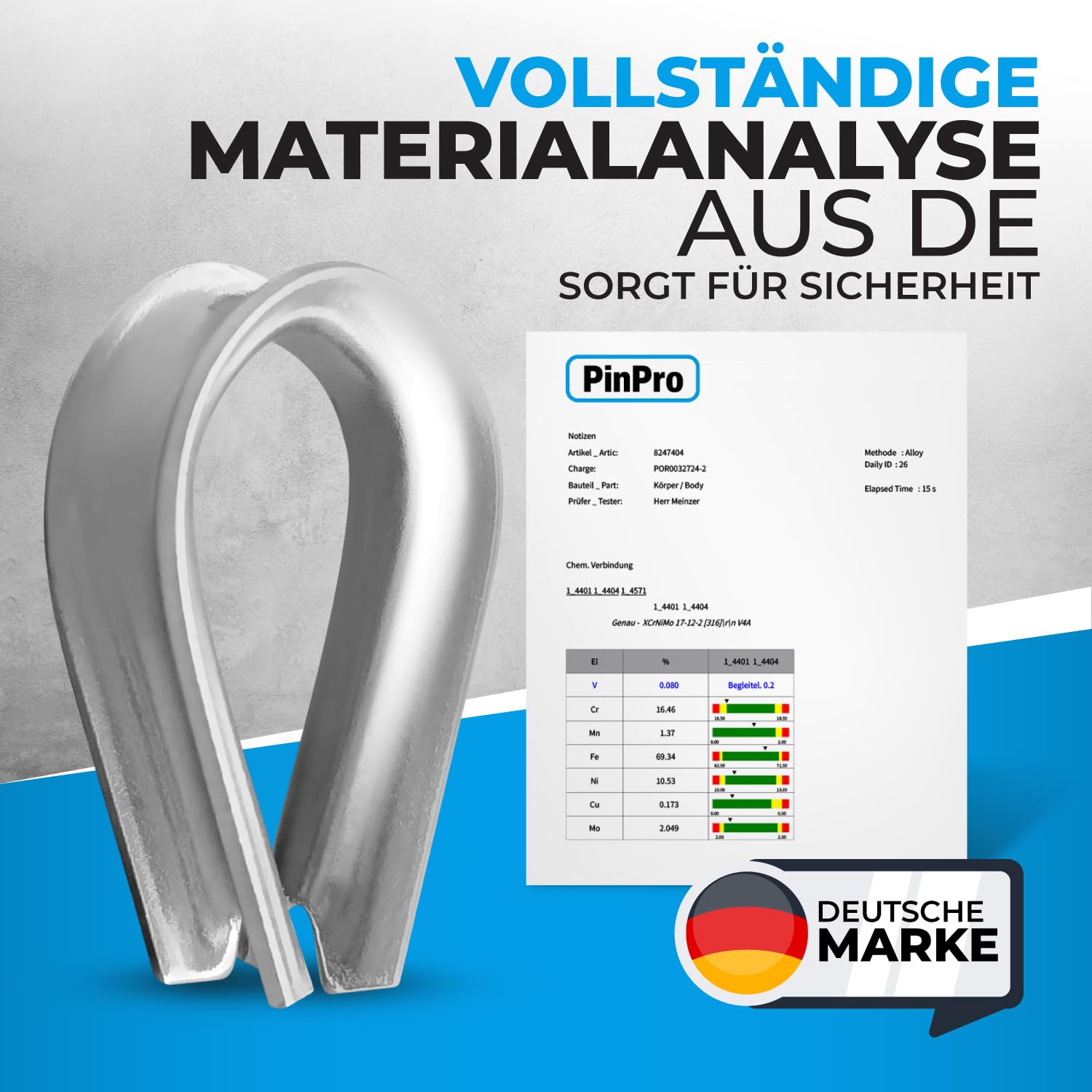 100 guardacables de acero inoxidable de 5 mm, tamaño y número a elegir, acero inoxidable 1.4401 / AISI 316 (V4A)