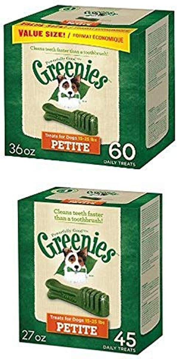 Greenies Petite Natural Dental Dog Treats, Original Flavor, 105 count | Original flavor, less tartar, freshens breath, natural ingredients, vitamins & minerals, for dogs 15-25 lbs, 63 ounces total