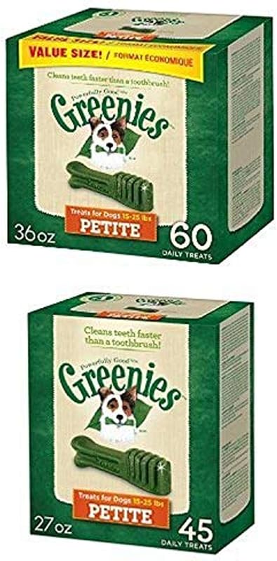 Greenies Petite Natural Dental Dog Treats, Original Flavor, 105 count | Original flavor, less tartar, freshens breath, natural ingredients, vitamins & minerals, for dogs 15-25 lbs, 63 ounces total
