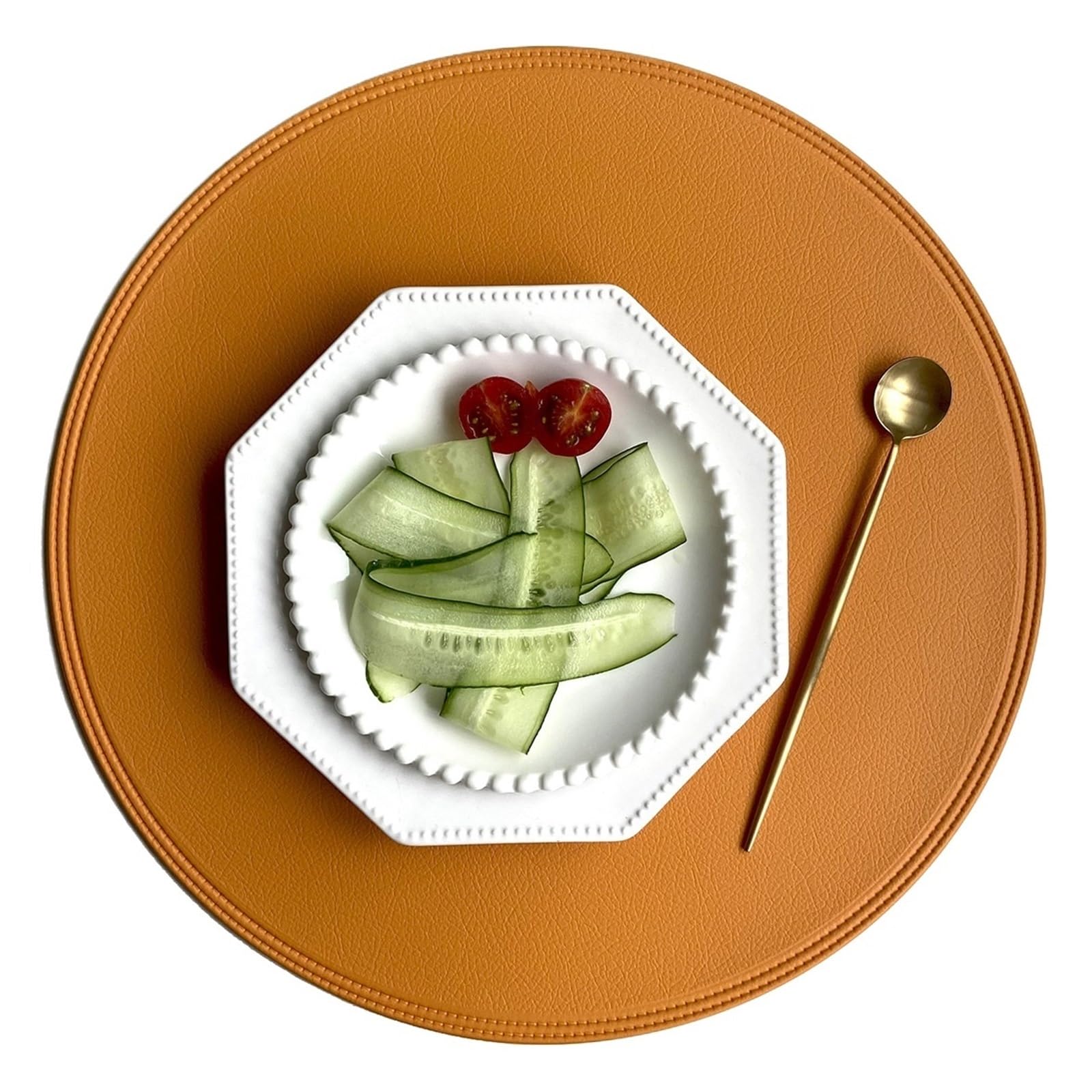 15Pcs Placemat Coaster Pad Round Plate Mat Edge Pressing Table Placemats For Kitchen Dining For Home(Orange)