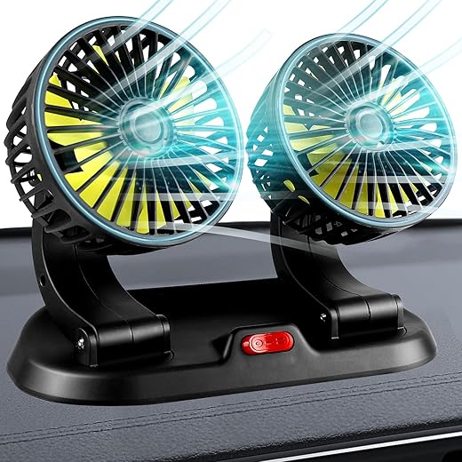Car Fan, Portable Car Fans that Blow Cold Air Multi-angle Telescopic Rotation Suitable for Car Seat Accessories 12V, Black (red)