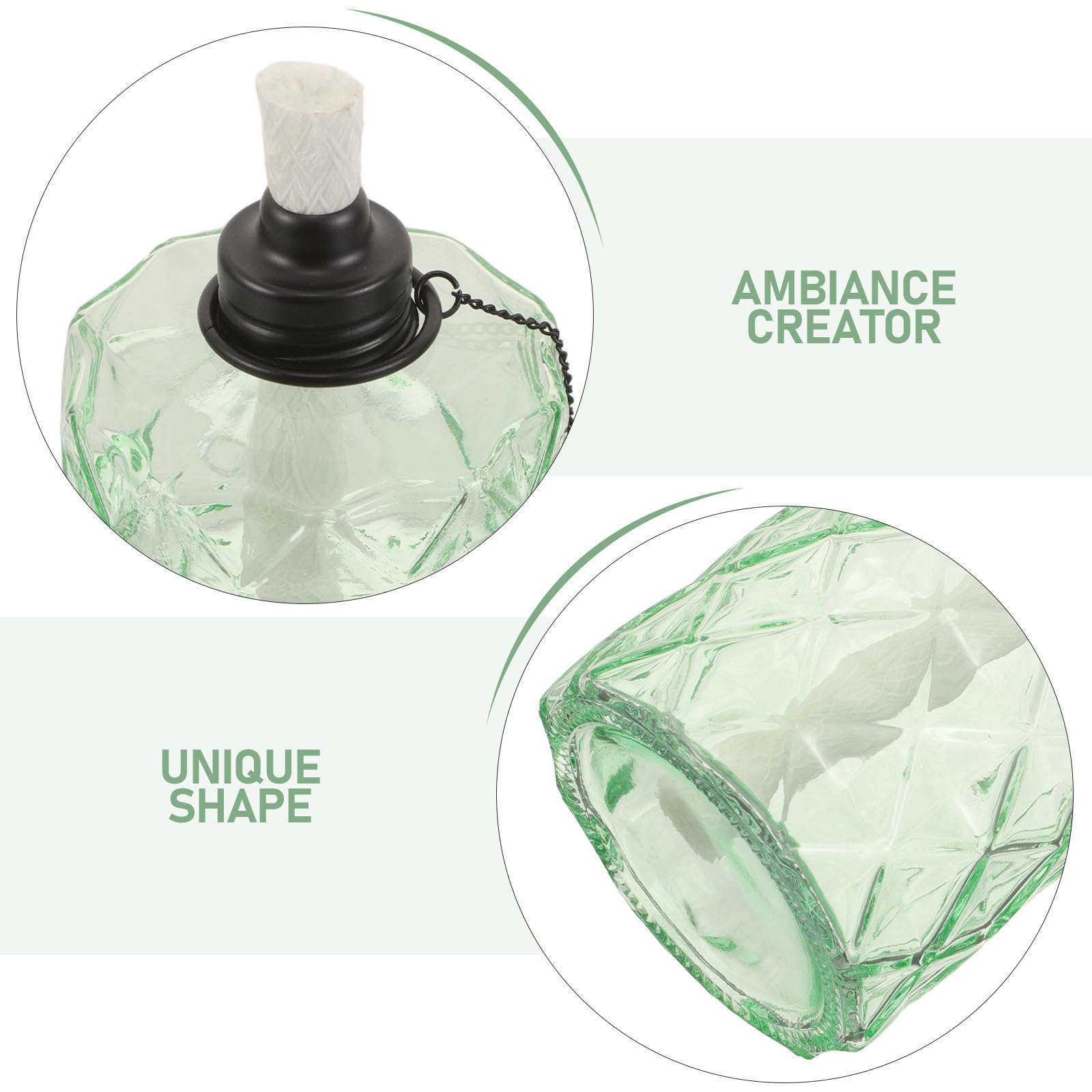 iplusmile 4 Piezas Antorcha de Vidrio Verde de 330ml y Tapa Extinguida para Uso Prolongado, Adecuado para Reuniones Patio y Fiestas de Verano