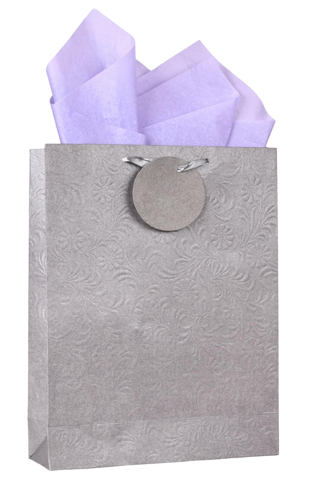KidsyWinsy Pack Of 5 Pastel Grey Gift Bag (Medium,8.65 * 3 * 12 Inches) With Tissue & Thank You Card - Paper Gift Bags | Return Gift Bags For Pooja, Baby Shower, Festive Gifting, Birthday, Wedding