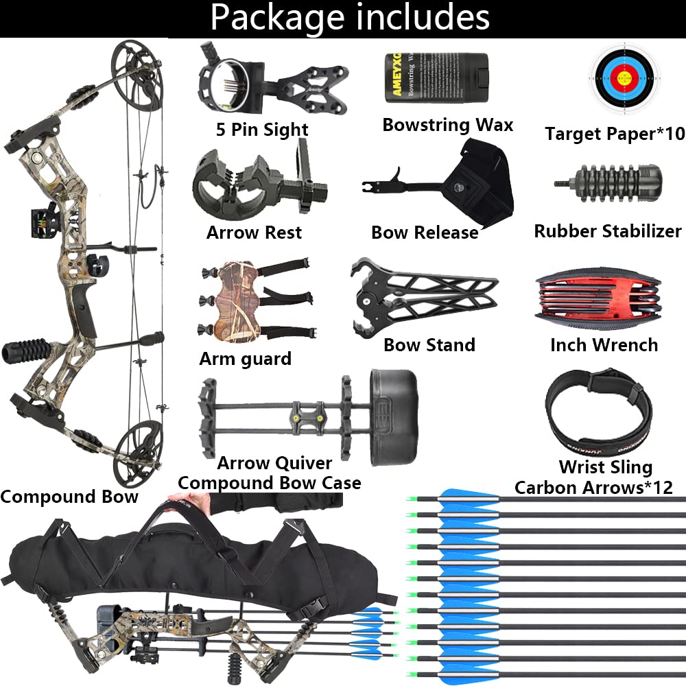 wolfman Compound Bogen Set 30-70 lbs Einstellbares Schießen Wettbewerb Bogen Hochwertige CNC-Bearbeitung Dual-Nockensystem Bogen Pfeil Set IBO 325 FPS für Bogenschießen Jagd Rechtshänder
