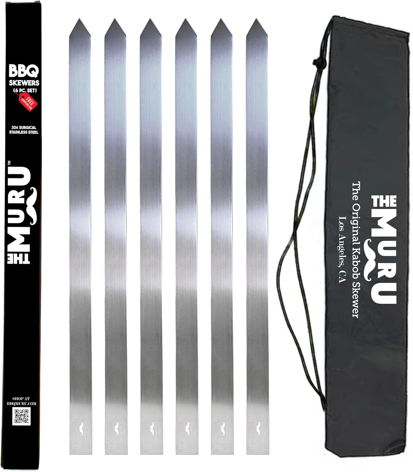 Muru Skewers - The Original Kabob Skewers, 304 Stainless Steel 1.25" Thick for Even Cooking - Heavy-Duty BBQ Shish Kabob, Reusable & Easy to Clean