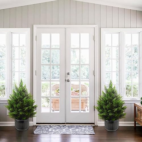 Miniatura 9 de Melli Welli Árbol topiario artificial de 4 pies, hermosos pinos de cedro sintético, árboles de Navidad, con clasificación UV, arbustos falsos para