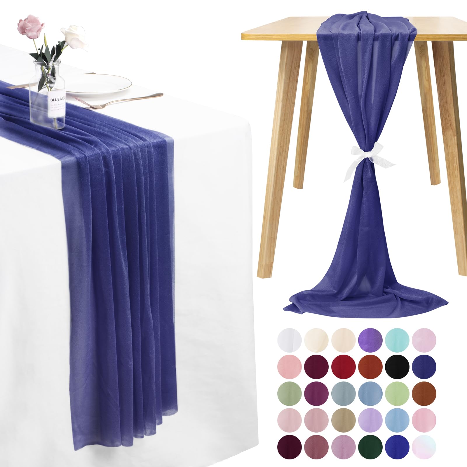 LEREATI Cheesecloth Table Runner Dark Blue Chiffon Table Runner 75cm x 180cm Gauze Sheer Table Runner Tulle Cheese Cloth Tablerunner for Party, Wedding, Christmas, Shower Decorations