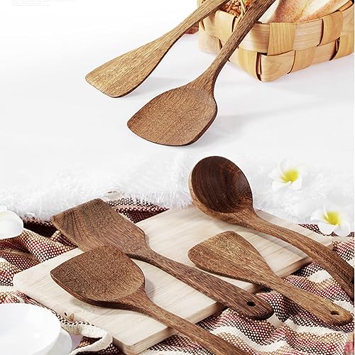 Miniatura 6 de 8Pcs Wooden Spatula Spoon Stirring Mixing Serving Utensils Wooden Kitchen Utensils Set Cooking Tools for Safe Cooking