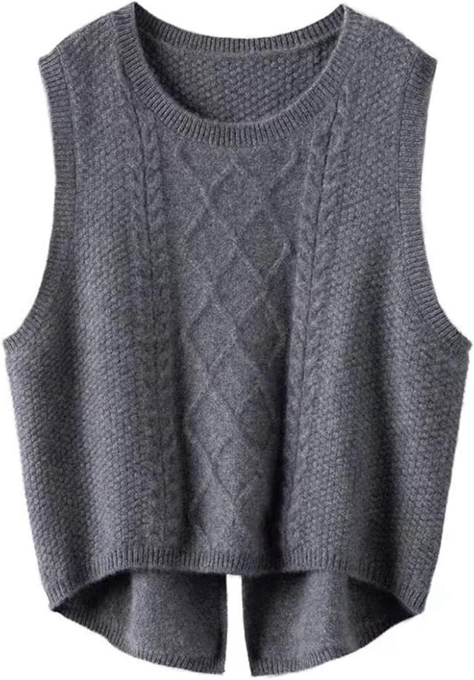 [Monotory] ニットベスト レディース 春 秋 冬 ウール混 伸縮性良い セーターベスト ショート スリット クルーネック