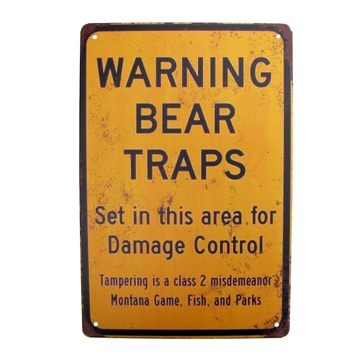 Yivxa Tin-1057 Metal Bear Traps Warn Beware Caution Tin Wall Sign Outdoor Hunting Cabin Decor Tin Signs Vintage 8X12 Inch