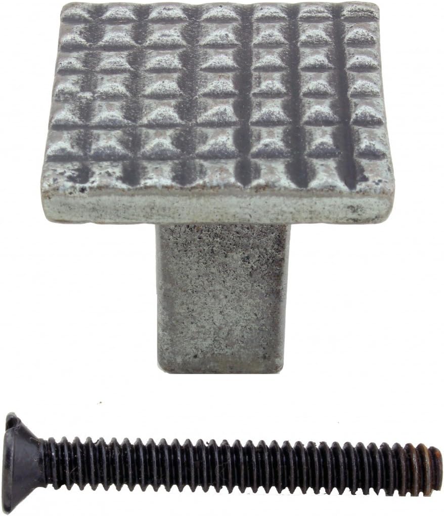 Renovators Supply Manufacturing Square Grid Iron Cabinet Knob Pewter Finish Drawer Hardware Pack of 2