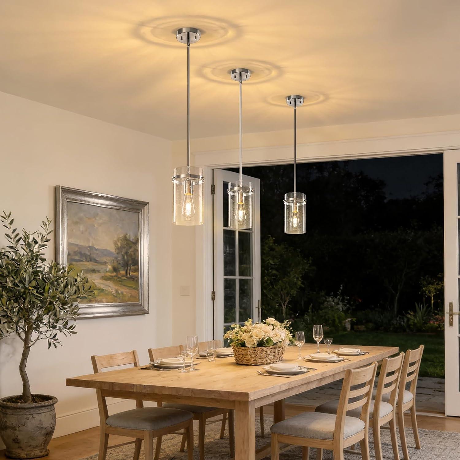 1 Pack Seeded Glass Pendant Lights Kitchen Island, Hanging Modern Pendant Light Fixtures, 5.5" Brushed Nickel Pendant Lighting Island Lights for Kitchen Over Sink Entryway Hallway