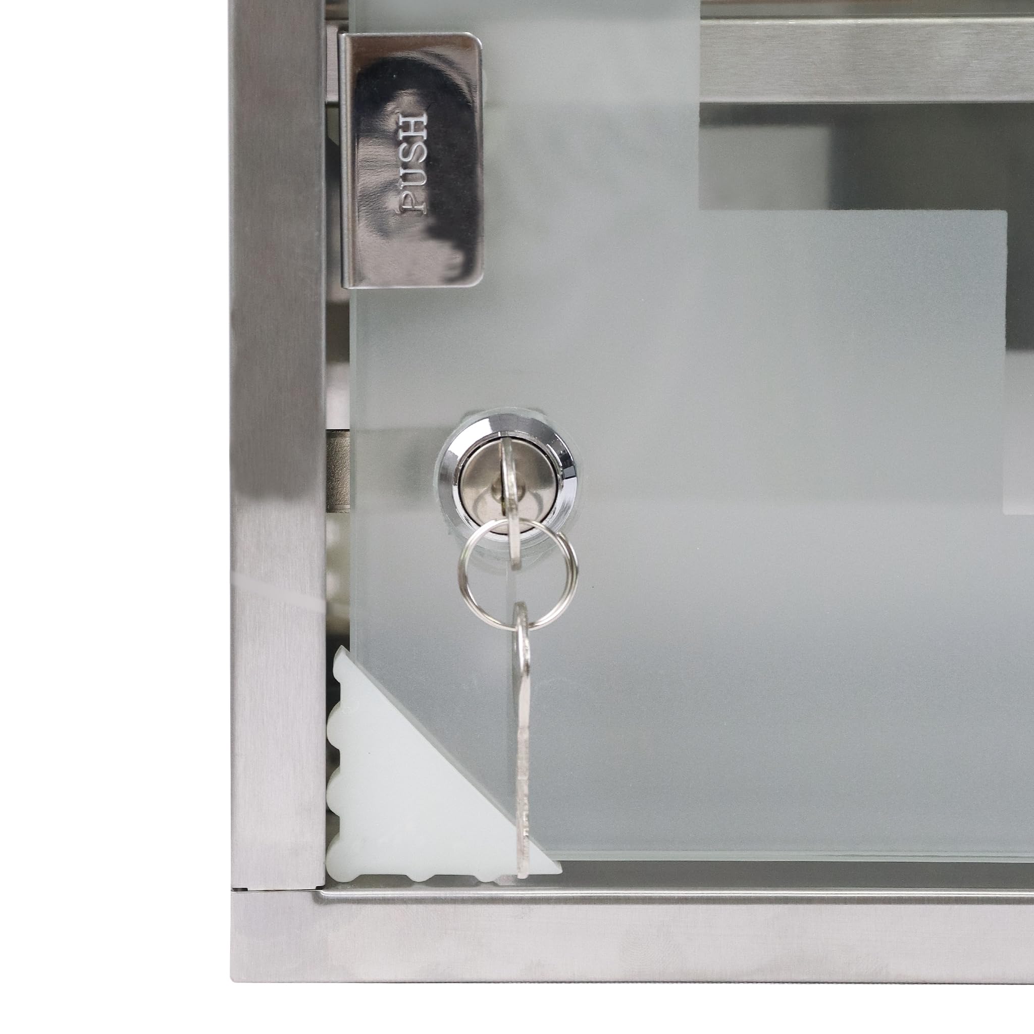 Aufun Medizinschrank aus Edelstahl, abschließbarer Arzneischrank Hausapotheke mit Glas Tür, Erste Hilfe Schrank, 2 Fächer für zu Hause, Silber, 30x30x12cm