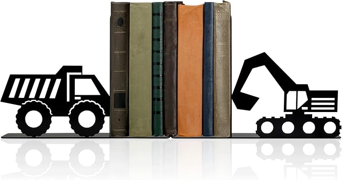 Construction Truck Decorative Bookends for Boys Room - Durable and Cute Design, Perfect for Nursery and Kids Book Ends