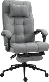 Vinsetto Silla de Oficina Reclinable Silla de Escritorio Giratoria Tapizado en Tela de Lino con Altura Ajustable Reposapiés Reposabrazos y Reposacabezas Carga 120 kg para Estudio 66x76x112-120 cm Gris
