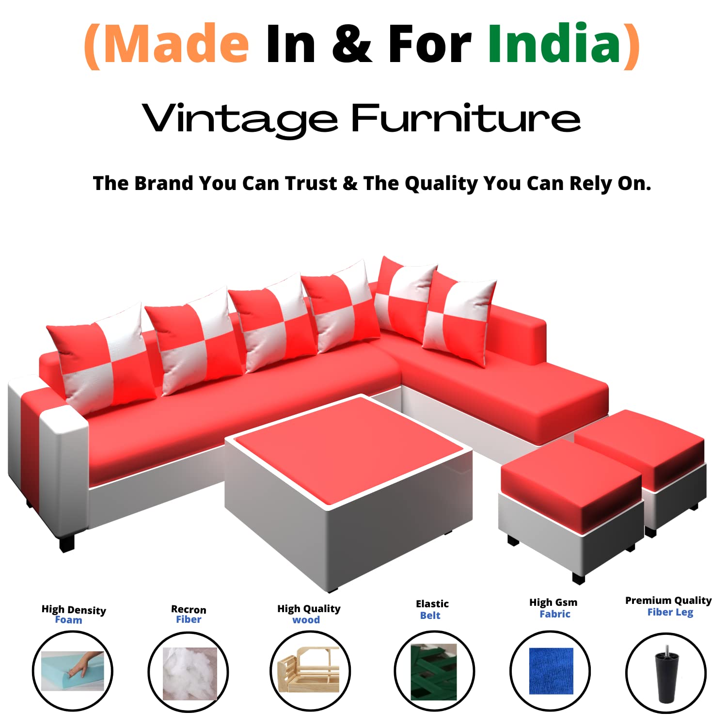 VINTAGE FURNITURE L Shape 8 Seater Sofa Set for Living Room with