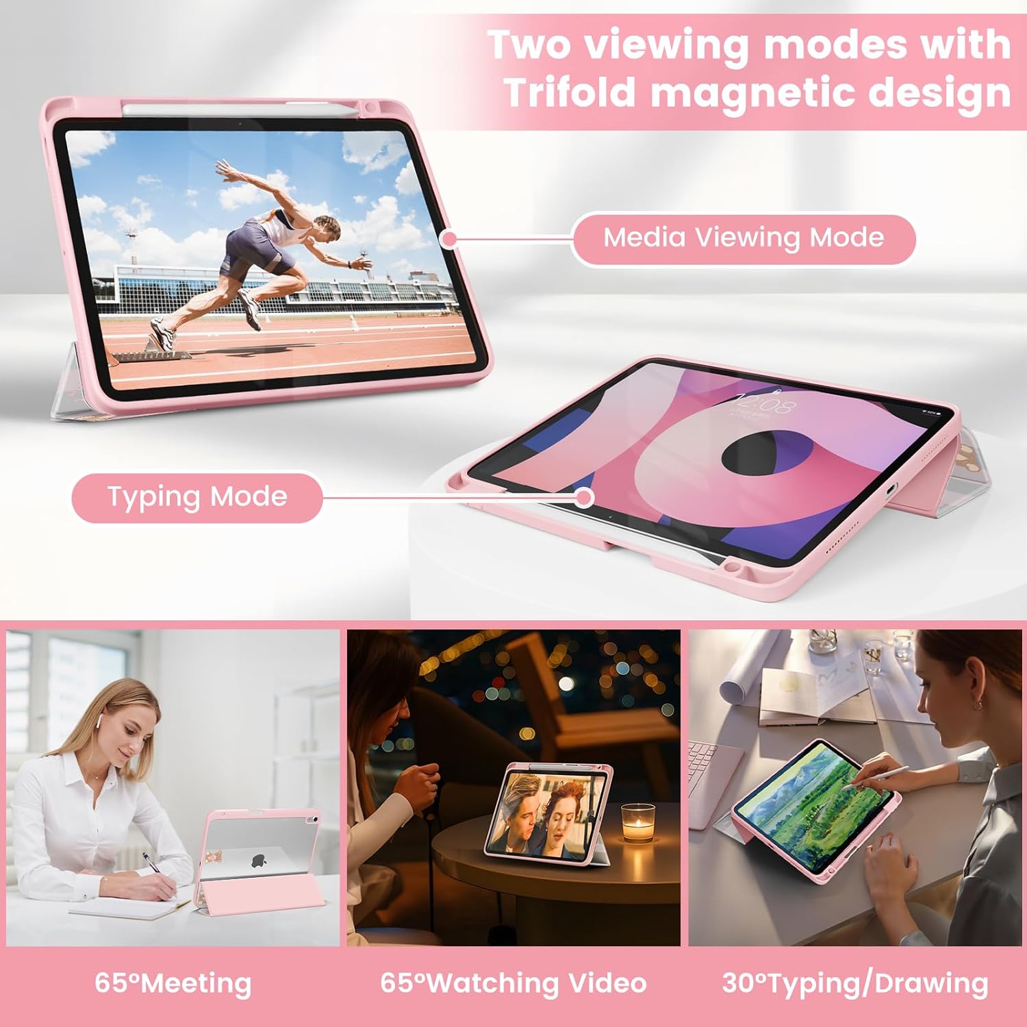 Case Compatible with iPad Air 11 inch M3 2025 / M2 2024, iPad Air 5th 2022 / 4th Generation 10.9 Inch 2020, Shockproof Hybrid Slim Stand Cover with Clear Back Shell & Pencil Holder, Z005