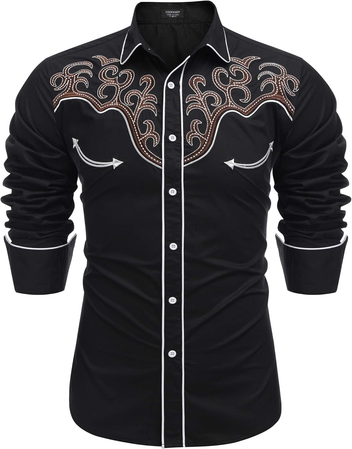 COOFANDY Men's Western Cowboy Shirt Long Sleeve Embroidered Shirt Slim Fit Cotton Casual Button Down Shirt