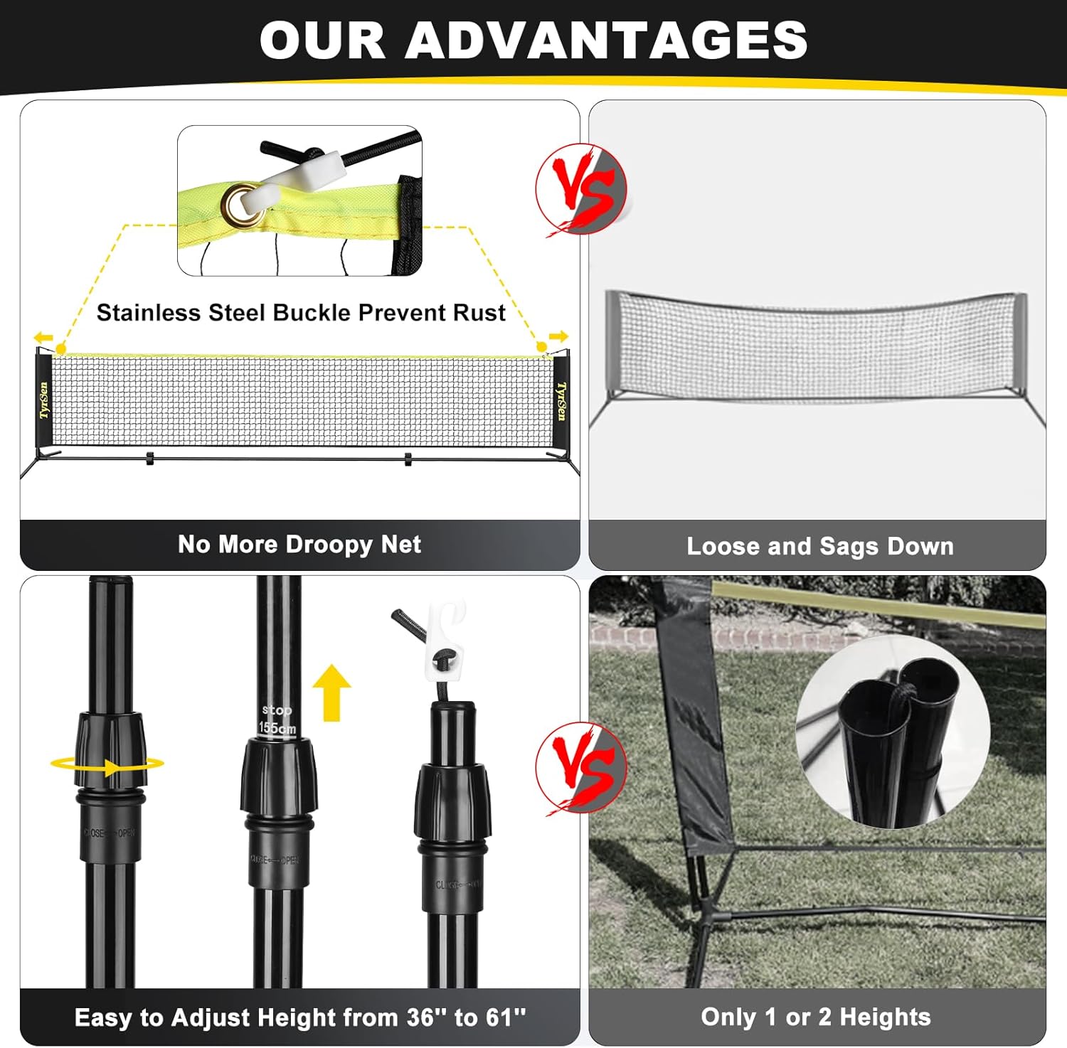 Portable Pickleball Badminton Net Set, 17FT Adjustable Heights All-in-One Net w/4 Pickleball Paddles 4 Badminton Rackets, Freestanding Pickleball Badminton Net for Backyard Driveway