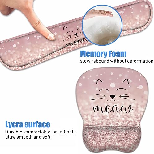Miniatura 6 de Juego de alfombrilla ergonómica para mouse y reposamuñecas para teclado con posavasos, base de poliuretano antideslizante, fácil de escribir y
