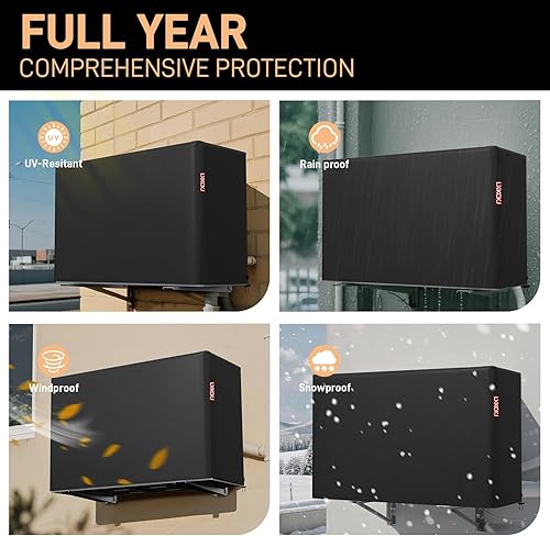 Miniatura 6 de LXKCKJ Cubierta de aire acondicionado para unidades exteriores, tela impermeable 420D, resistente al agua, aire acondicionado de invierno para
