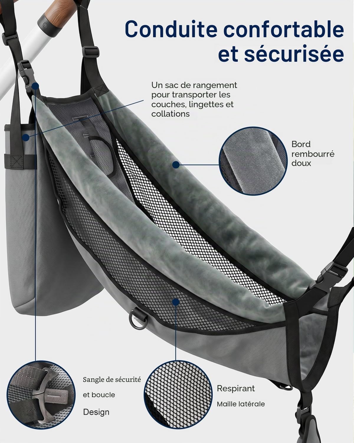 Sangle de siège amovible pour poussettes pliées compatibles, en maille pliable avec sangles réglables, installation sans outil, accessoire uniquement