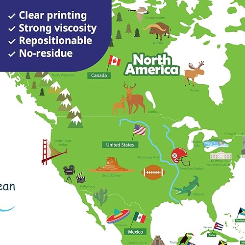 Miniatura 4 de BASHOM SG2-115 - Calcomanías de pared de mapa del mundo de animales grandes, calcomanías educativas para niños, guardería, dormitorio, sala de