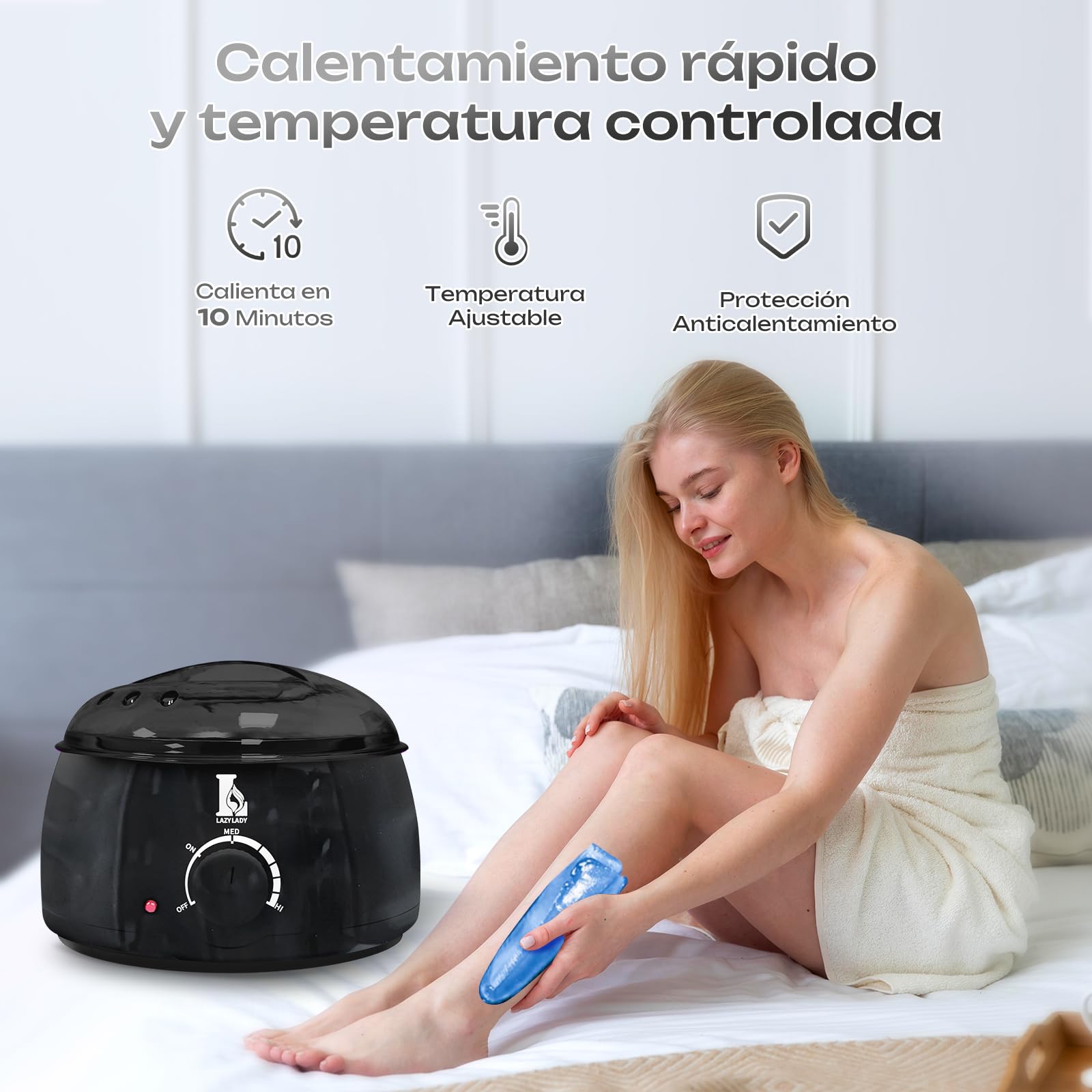 Calentador de Cera Depilatoria Profesional - Máquina de Cera Caliente para Depilación Rápida en Cara, Axilas y Cuerpo, Kit Completo 4 Ceras, Compacto, Portátil y Seguro para Piel Sensible (Negro)