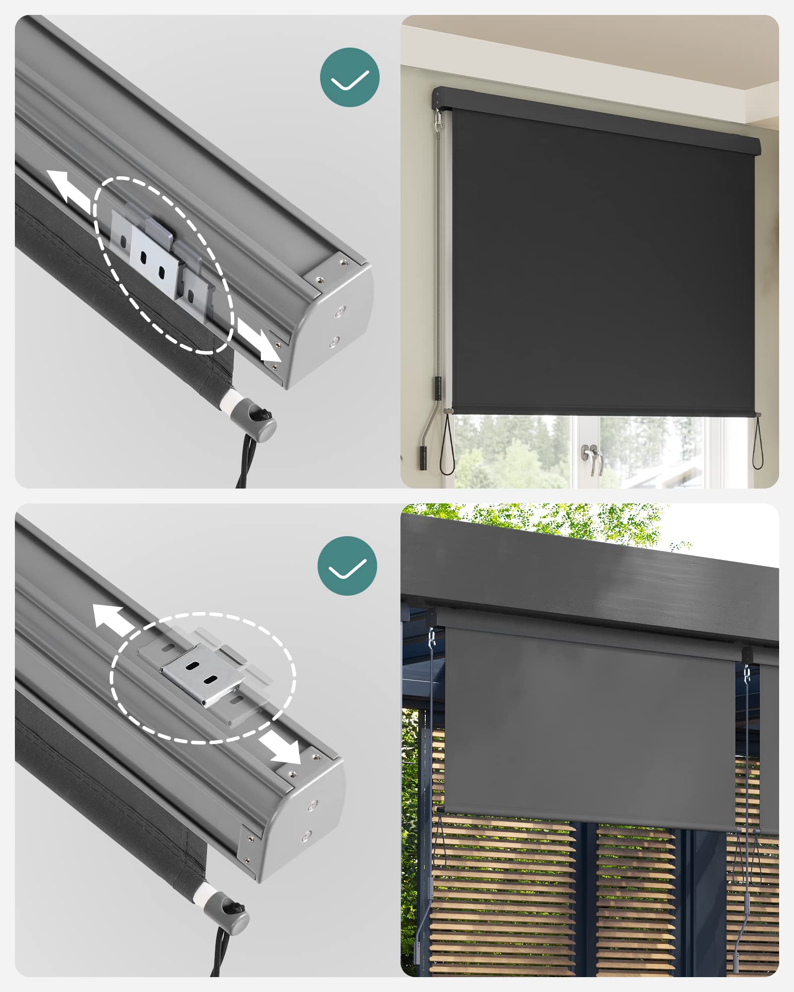 SONGMICS 2.5 x 1.6 m (H x L), Store Vertical, Brise-Vue rétractable, Paravent d’extérieur, Pare-Soleil, pour Balcon, Patio, terrasse et Jardin, avec boîtier, Protection de Vie privée, Gris GSA165GY