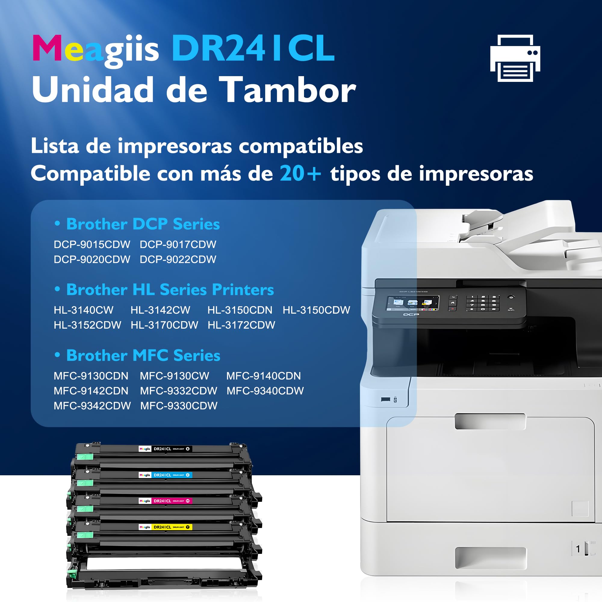 DR-241CL Unidad de Tambor Compatible con Brother DR241 DR241CL Tambor para Brother DCP-9020CDW DCP-9015CDW DCP-9022CDW HL-3150CDW HL-3170CDW MFC-9140CDN MFC-9330CDW MFC-9340CDW (Paquete de 4)