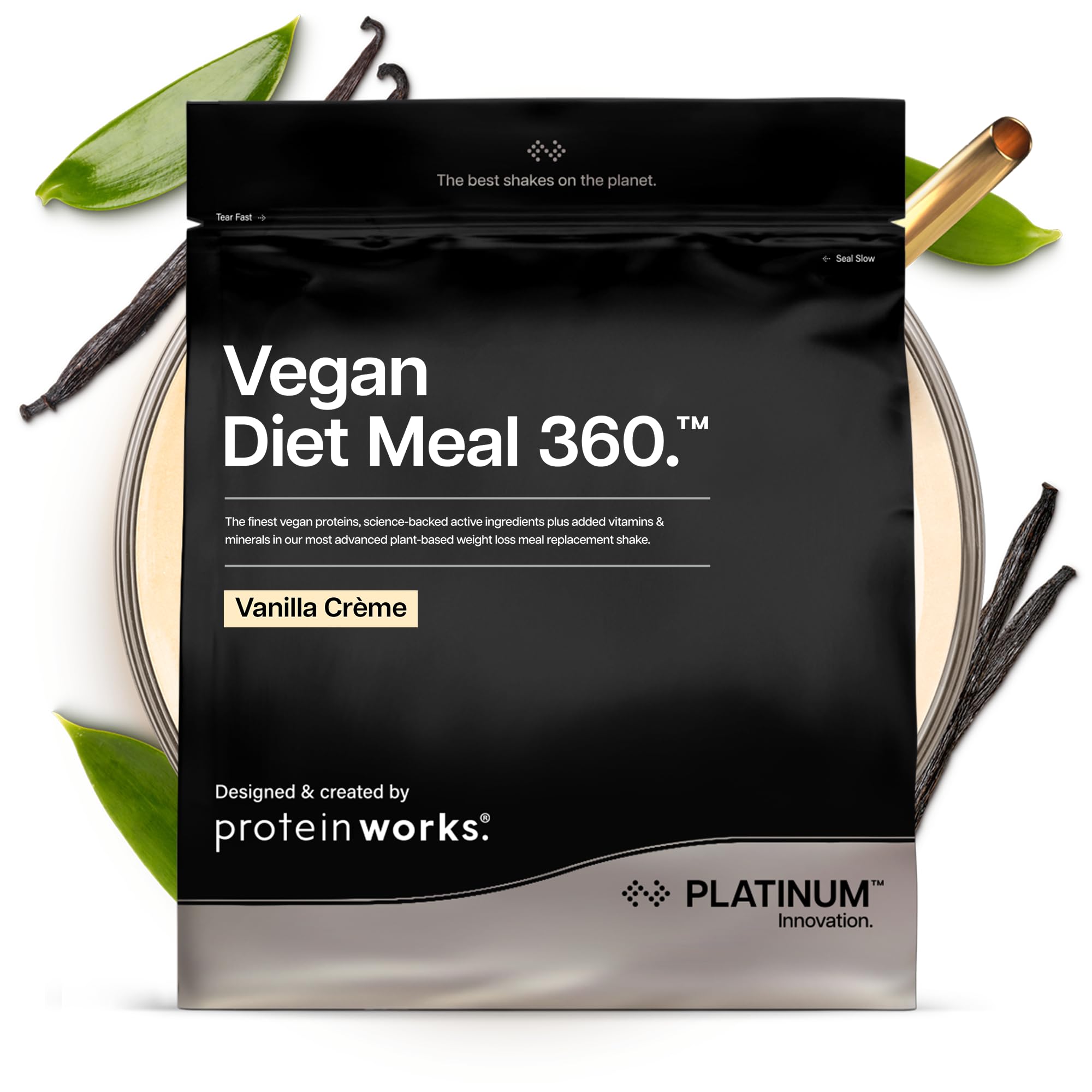 Protein Works | Vegan Diet Meal 360 - PLATINUM Innovation, Vegan Protein Diet Meal Replacement Shake, Healthy Weight Loss, Vitamin & Mineral Blend, Green Tea, Vanilla Crème, 16 Meals, 1kg