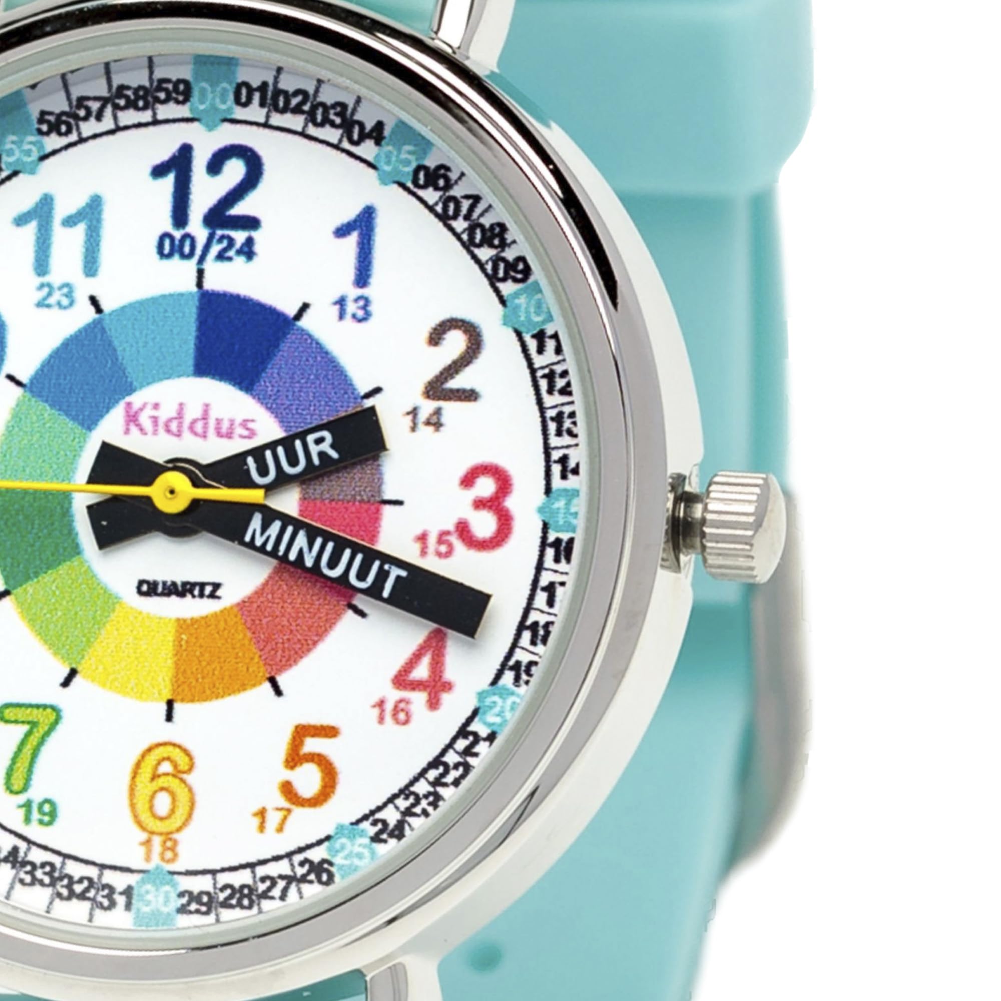 Kiddus Montre Enfant Éducative Analogique, Fille et Garçon Dès 5 Ans | Turquoise, 3ATM uniquement éclaboussures, aiguilles classiques et grands chiffres lisibles