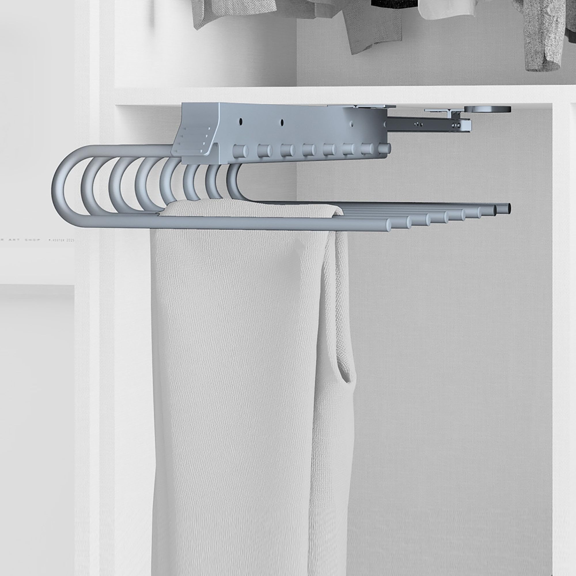 Emuca 7085825 Self Porte-pantalons extractible pour armoire montage à gauche, Chromé