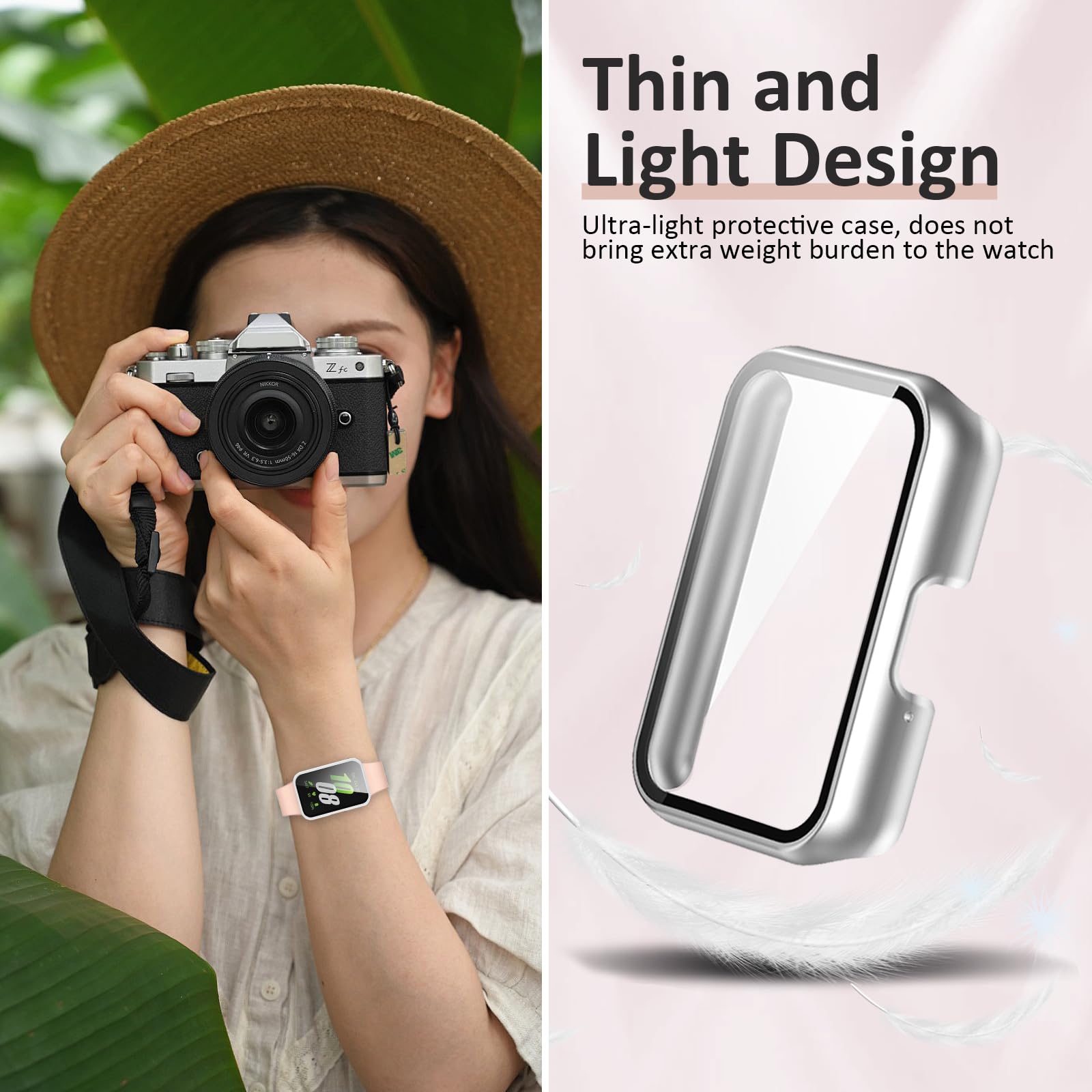 Vancle Etui do Samsung Galaxy Fit 3, 3 sztuki, pełne pokrycie, folia ochronna, twarda ochrona wyświetlacza, folia do Samsung Galaxy Fit 3 (srebrna/różowa/czarna)