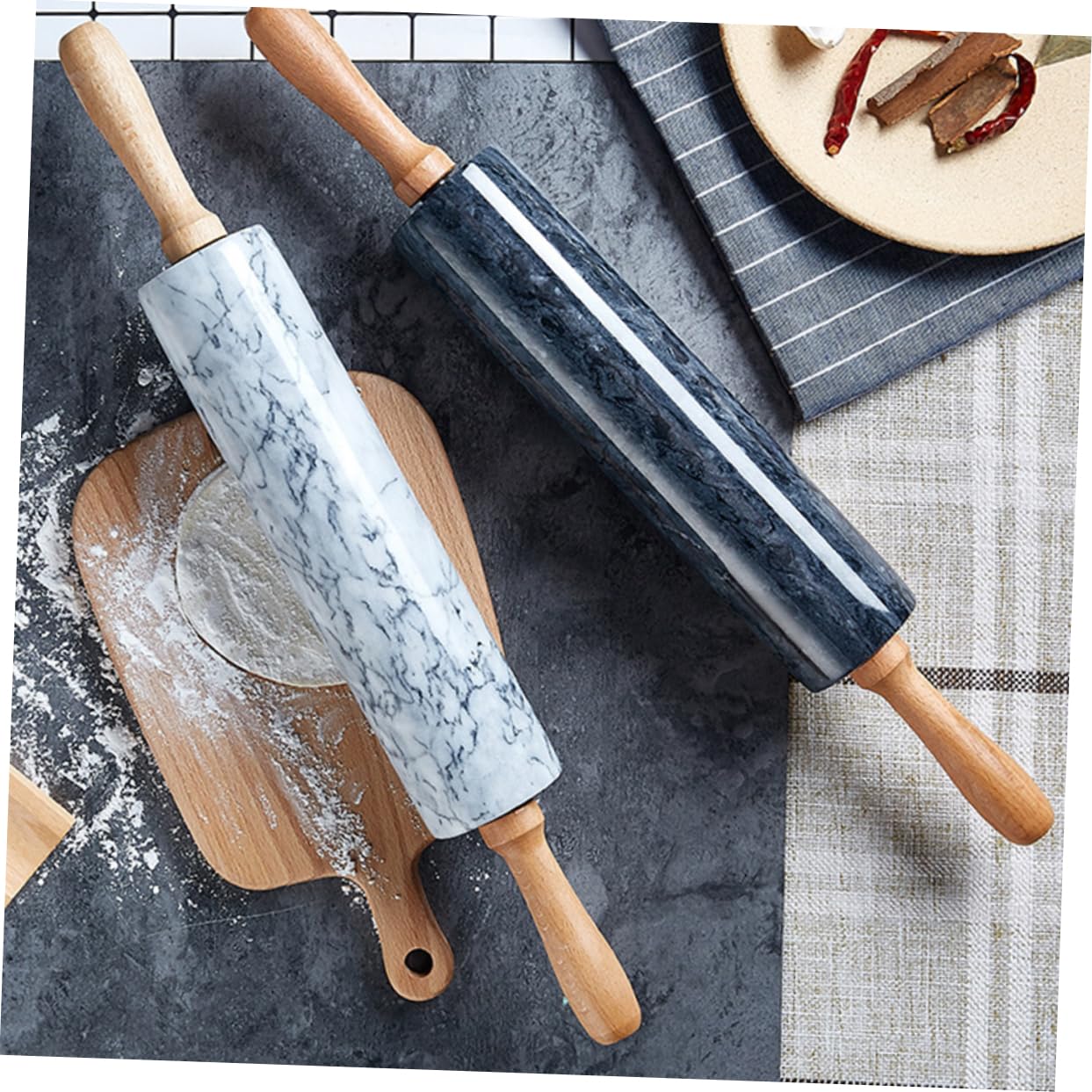 Alipis Rodillo de Mármol para Amasar Masa Rodillo de Madera para Hornear para Cocinar Fondant y Otros Postres