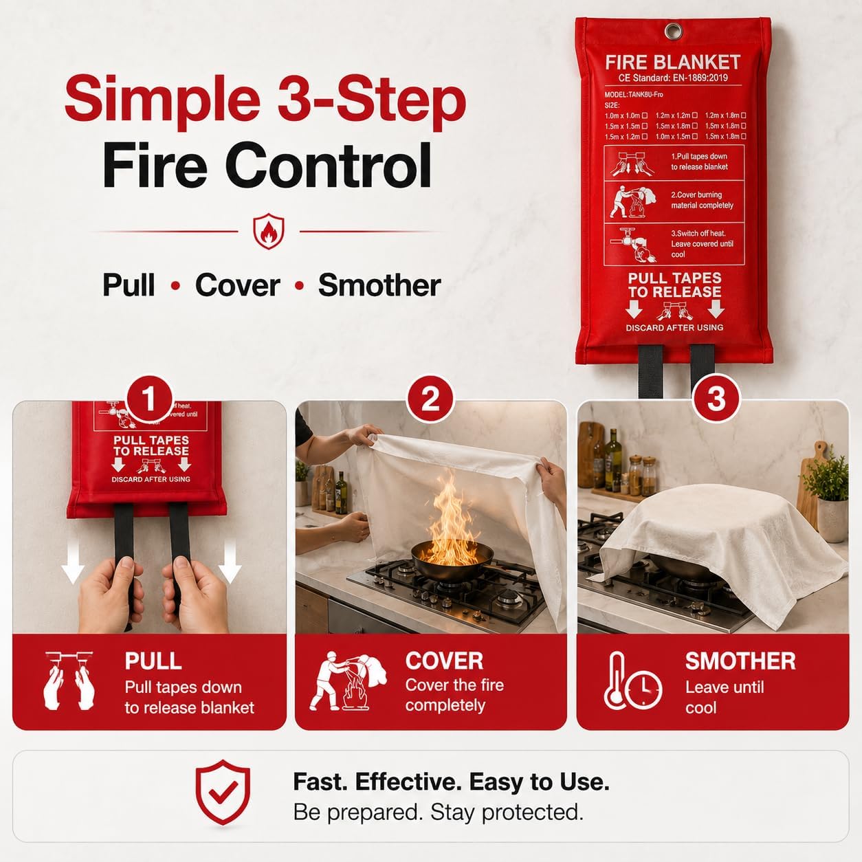 Emergency Fire Blanket 2 Pack, 40 x 40 Inch Fiberglass Fire Safety Blanket for Kitchen, Stove, Grill, BBQ, Home, Garage and RV