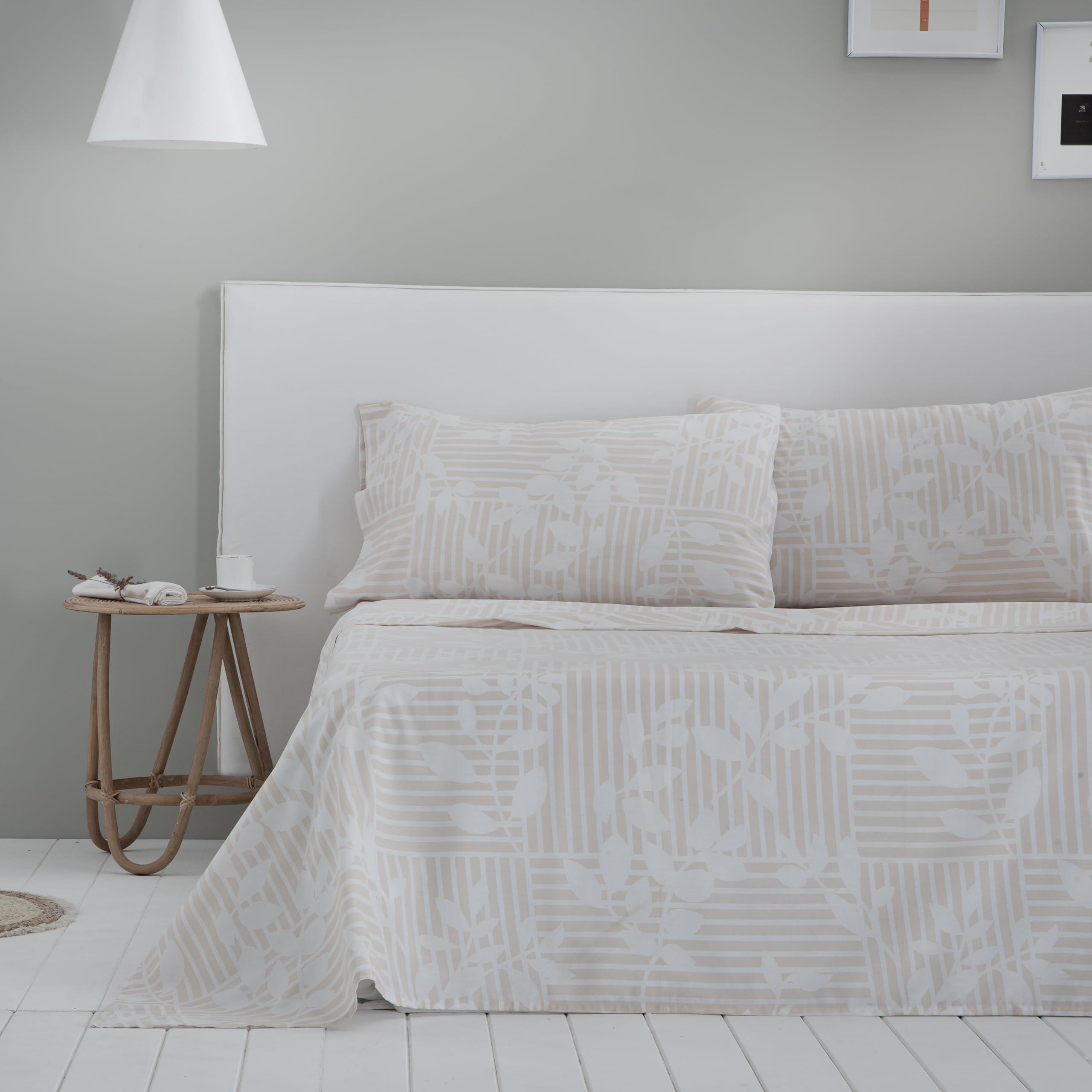 COTTON ARTean Juego de sabanas ASON Beige Cama de 150 Algodón Poliester | Incluye 4 piezas: encimera, bajera ajustable, 2 fundas de almohada. Certificado OEKO-TEX