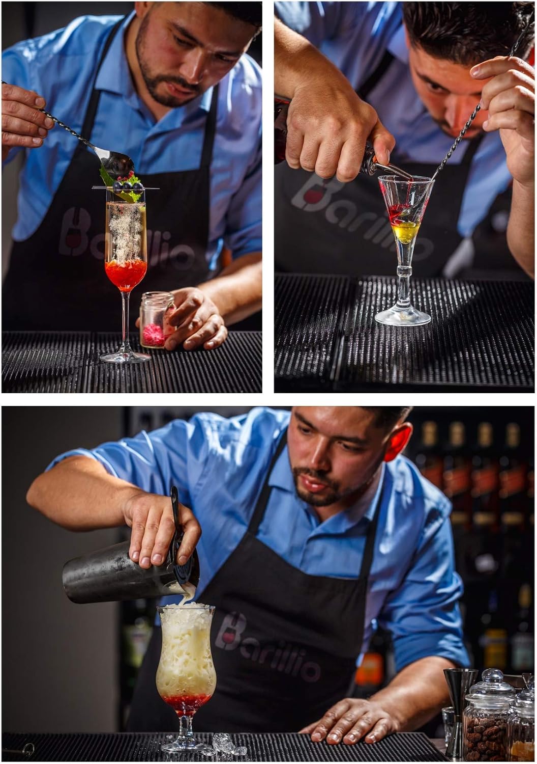 Barillio Elite Cocktail Shaker Set Bartender Kit 24 oz Stainless Steel Martini Mixer, Muddler, Mixing Spoon, jigger, 2 liquor pourers, Velvet Bag, Recipes Booklet & eBook: Home & Kitchen