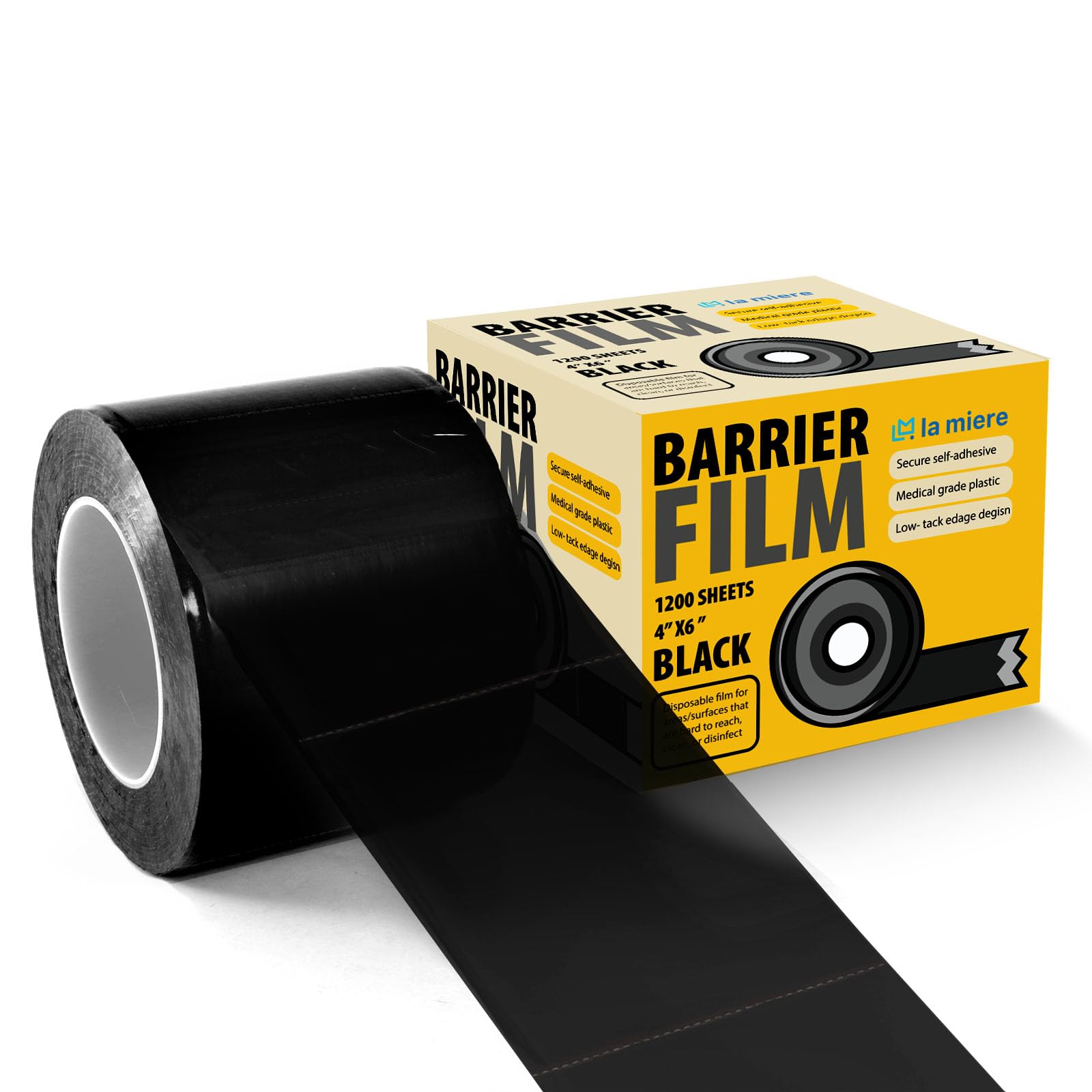 LA MIERE Black Barrier Film, Barrier Film Tattoo 4" x 6" Tattoo Film Barrier, Dental Barrier Films 1 Box