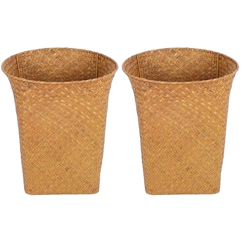 Cabilock Contenedores redondos de papel para desperdicios tejidos papelera de papel, cesta de basura, cesta de basura natural para baño, artículos