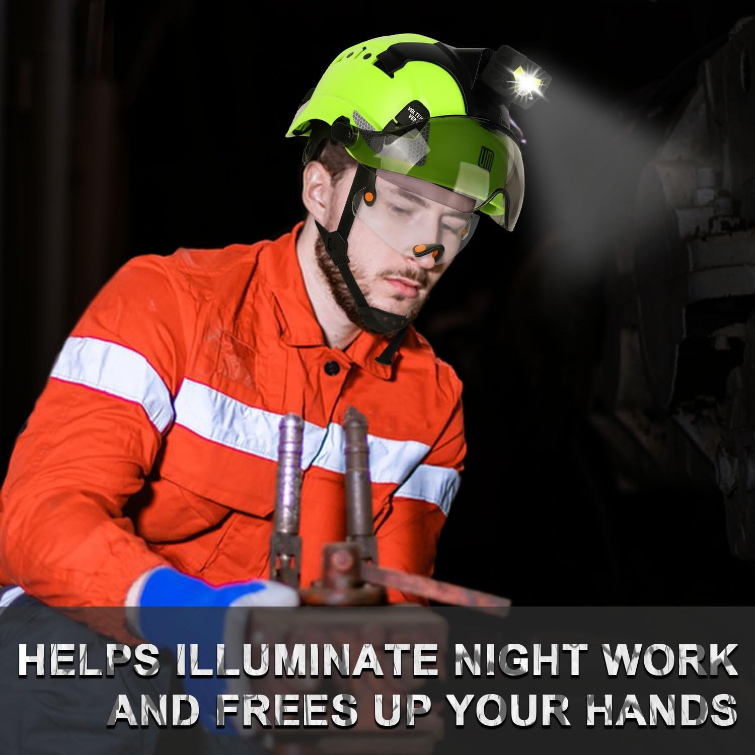 UM ULTRAMAXX Safety Helmet Hard Hat with Detachable Headlamp Light and Visor Construction Hardhats for Men ANSI/ISEA Z89.1 Certified