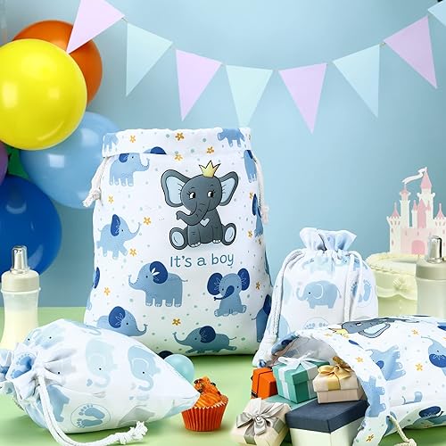 Miniatura 6 de 4 bolsas grandes de regalo para baby shower, elefantes, bolsas de tela con cordón, 20 pulgadas, grandes, 12 pulgadas, medianas, reutilizables, para