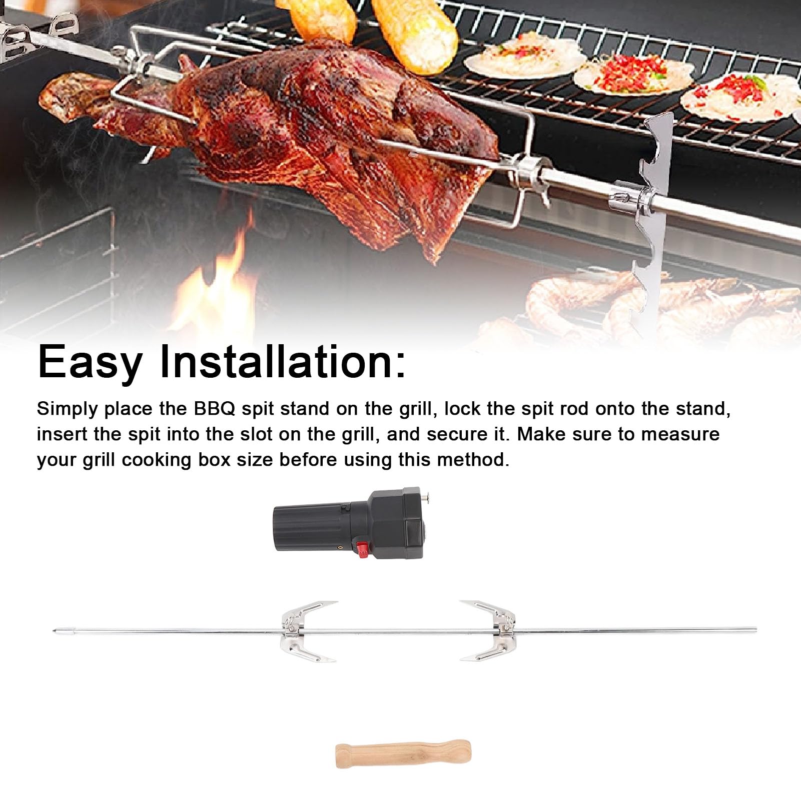 Ausla Kit Girarrosto con Motore Elettrico, capacità 16 Libbre, Kit Girarrosto Portatile con Rotazione Automatica per Barbecue da Campeggio Alimentato a Batteria