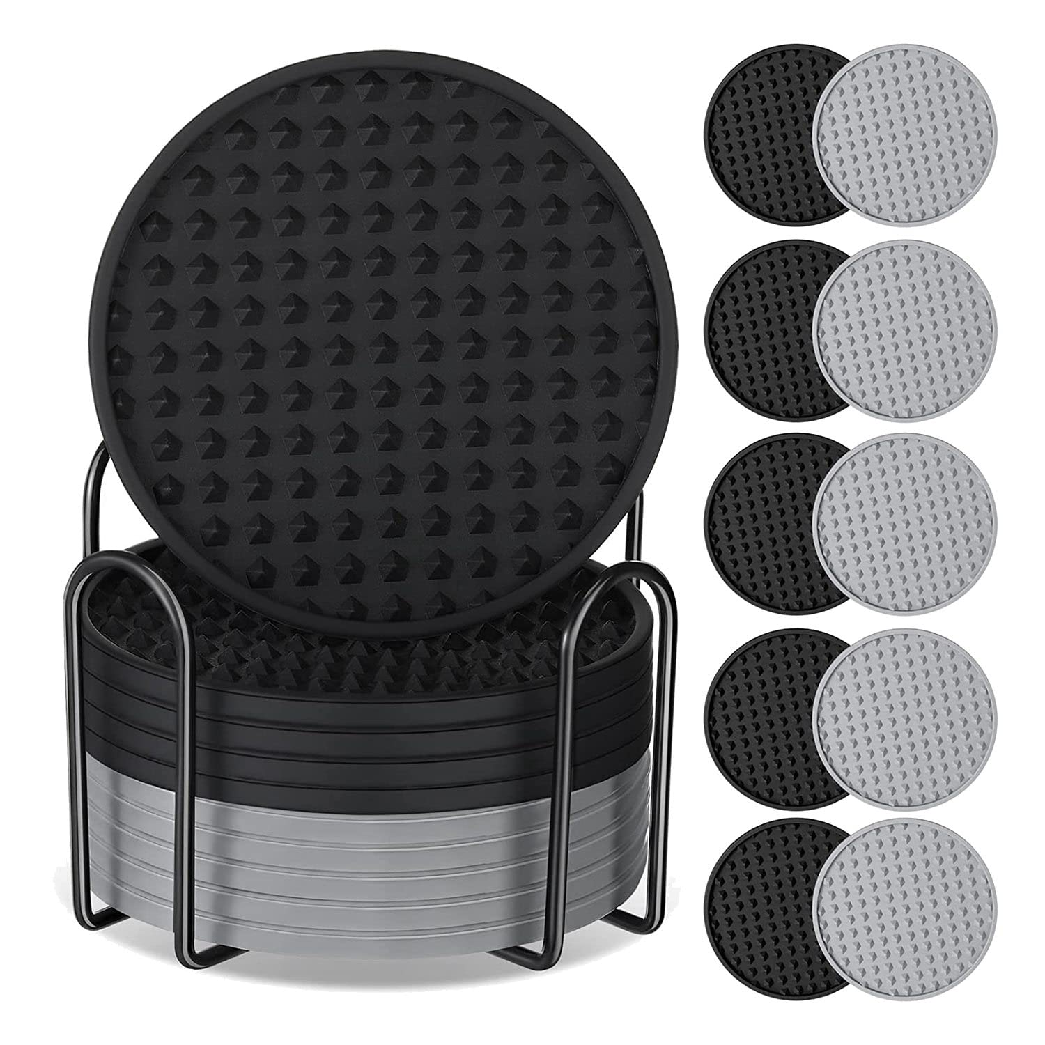 CTRLZS 10 Pack Coasters for Drinks Silicone Coaster with Holder Non Protection Washable Cup Coasters Heat