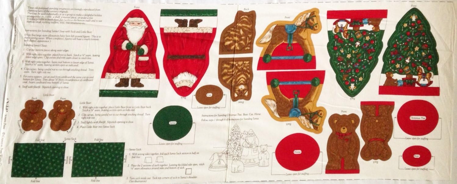 "Memories of Christmas Past" Tree & Toys Shaped Christmas Decorations Fabric Panel (Great for Sewing, Craft Projects, Pillows, Appliques and More) 17" x 44"