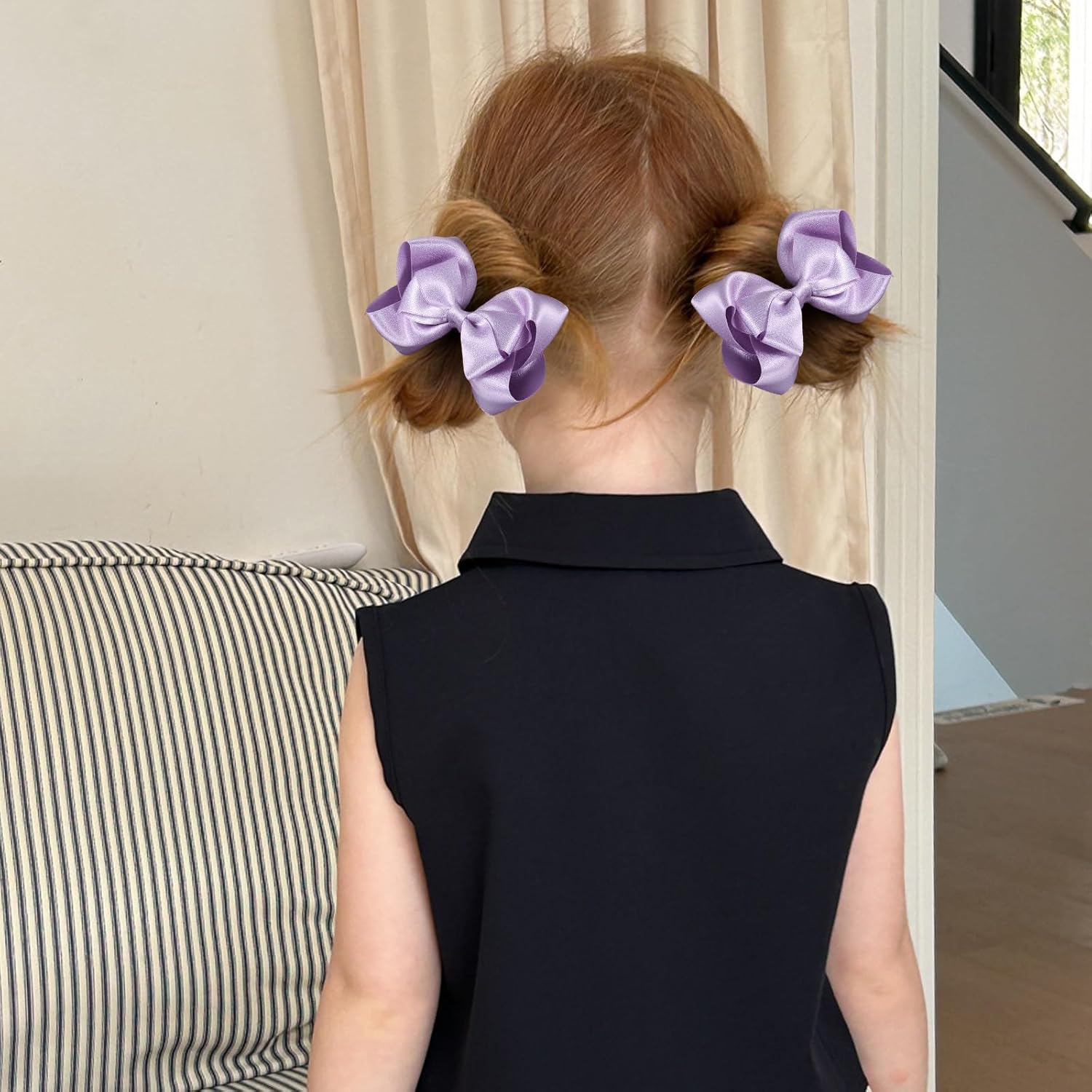 2PCS 4'' Glitter Light Purple Hair Bows, Handmade Shiny Ribbon Bow Clips Alligator Barrettes for Toddler, Girls Teens Women Fall Outfit Accessories, Mermaid Birthday Gift - Image 4