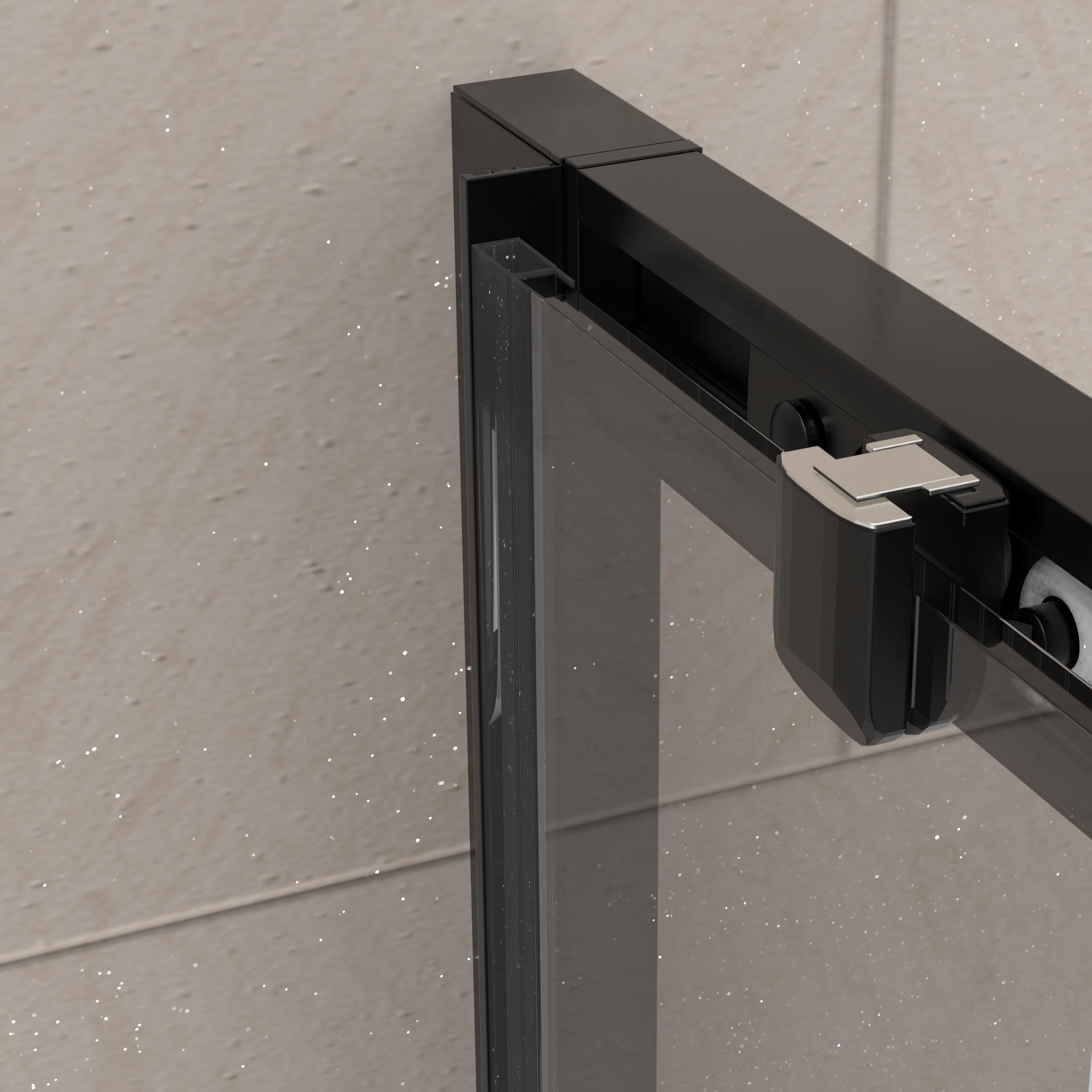Mampara de ducha frontal corredera 130 cm 1 puerta + 1 fijo Negro mate Cristal transparente 6 mm 195 cm altura