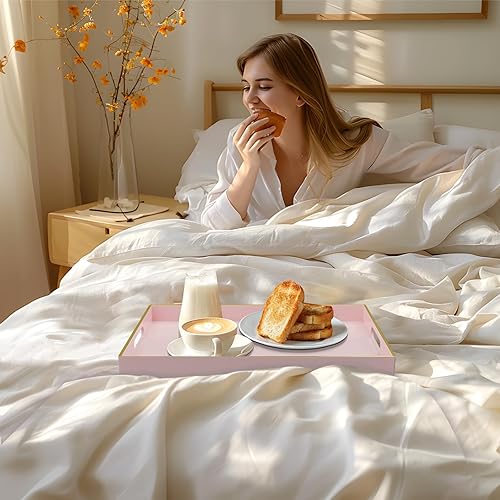 Miniatura 26 de MAONAME Bandeja decorativa, bandeja negra con asas, bandejas de mesa auxiliar, bandejas cuadradas de plástico para otomana, baño, cocina, 13 x 13 x