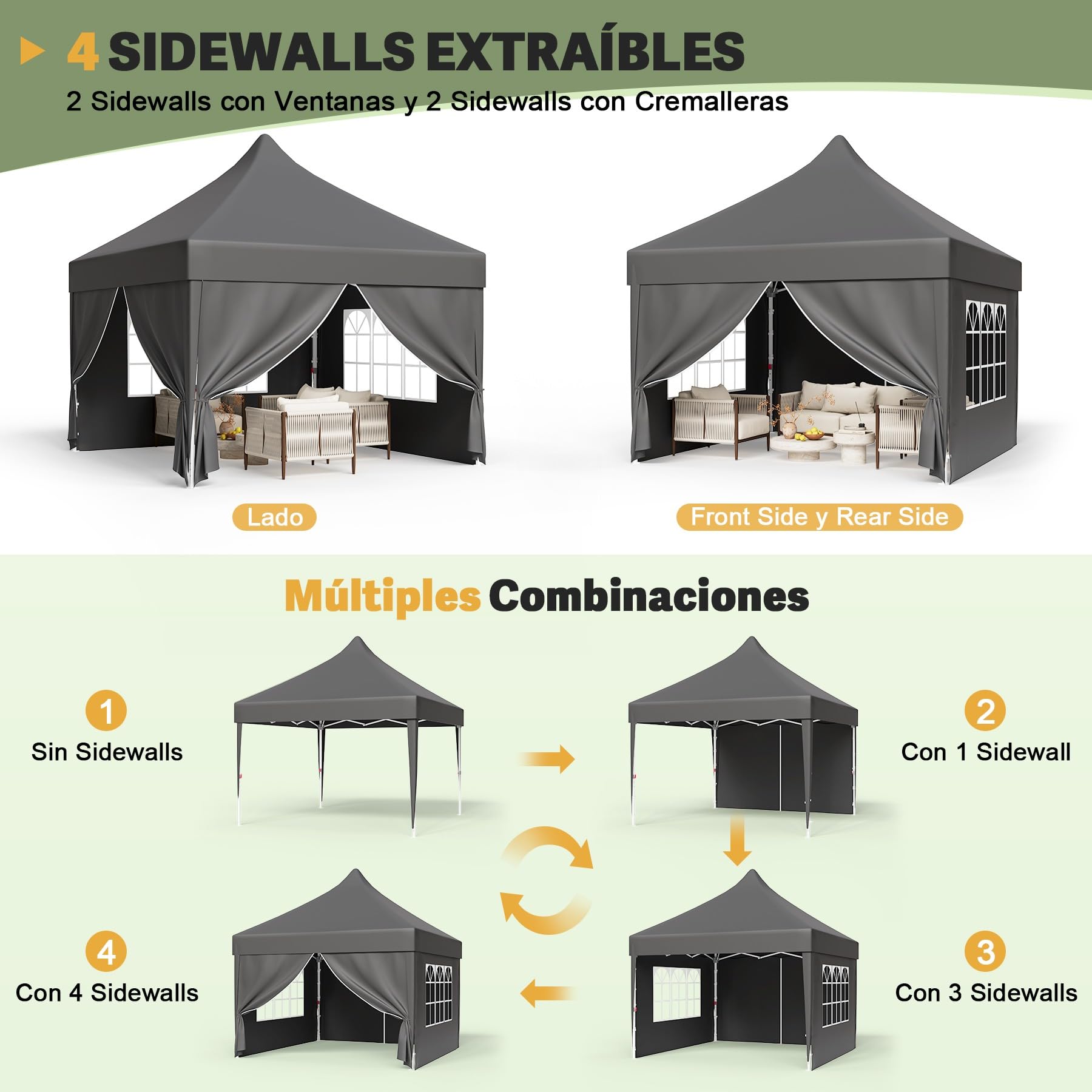 DEVOKO Carpa Plegable 3x3 Playa, Carpa Exteriores Plegables, Tenda Campismo | Techo alto 3.15m, de pie. Forma cónica antiviento. Lona 210D UV50+. Estructura reforzada. Ventilación por chimenea